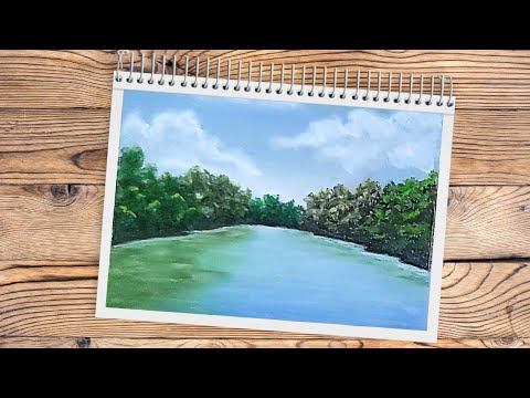 ➤SOFT PASTEL LAKE AND FOREST | Easy Draw + Relax music
