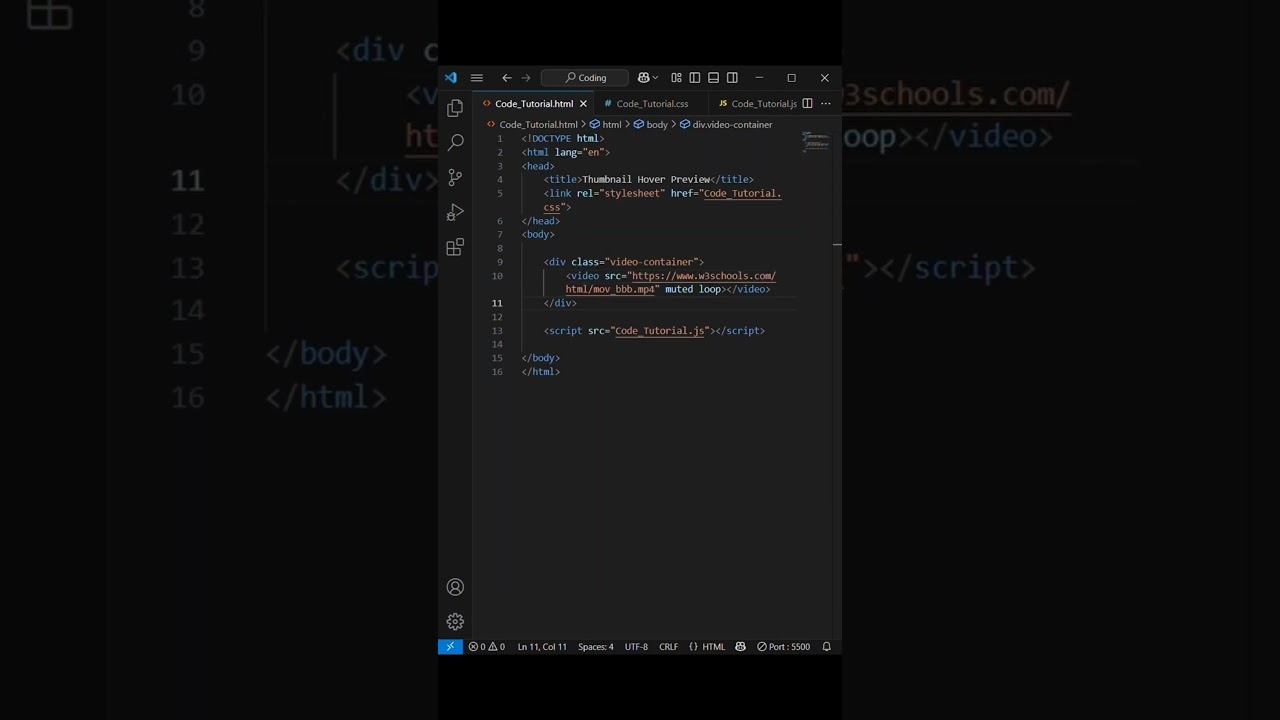 Video Thumbnail Hover Preview || HTML CSS JAVASCRIPT || #codetutorial #coding #webdesign