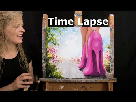 TIME LAPSE Version of How to Paint WALK A MILE IN HER SHOES with Acrylic - Step by Step Tutorial