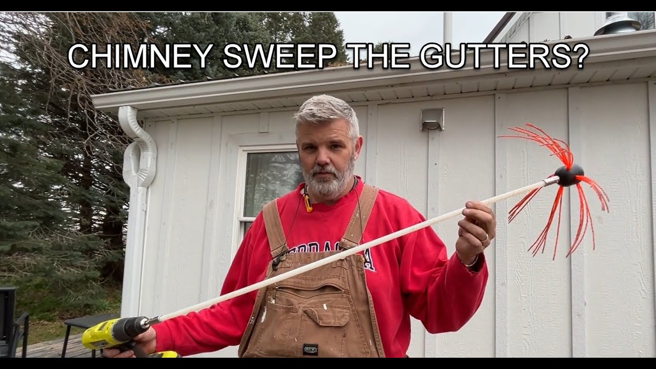 Gutter cleaning with a chimney sweep brush