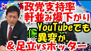 【衝撃】国民民主党、政党支持率軒並み下落。たまきチャンネル・榛葉会見でも異常事態。須藤元気、山尾志桜里擁立の影響か？足立康史は大阪でフリーホッターを待つが…