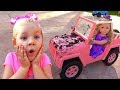Diana Playing Car Wash With Cleaning Toys