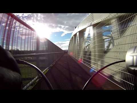 Cycling over the Shotton railway bridge