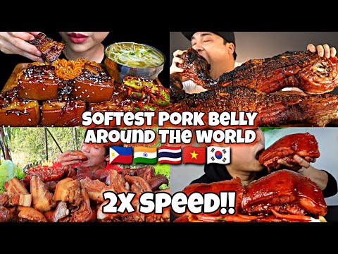 2x speed!!🔥How MUKBANGERS AROUND THE WORLD eats PORK BELLY 🇵🇭🇻🇳🇮🇳🇹🇭🇳🇵 Fast Motion ASMR Compilations