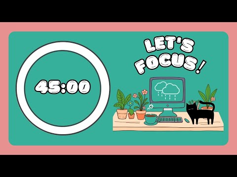 Pomodoro Timer 45/15 ×4 — Brown Noise + Rain for Deep Focus | ADHD-Friendly Study Tool