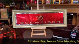 Budweiser Beer Reverse Glass Advertising Sign FOR SALE $350