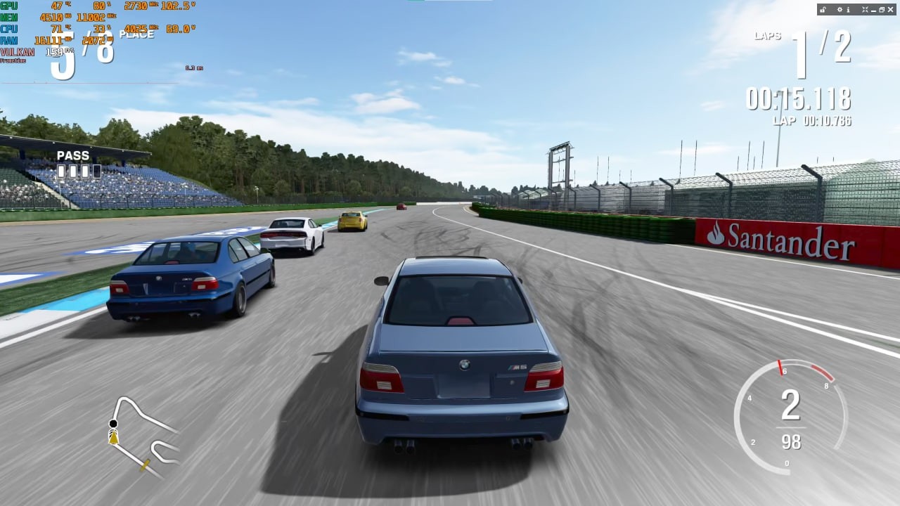 Hockenheimring Short, BMW M5, 1440p at 160 fps