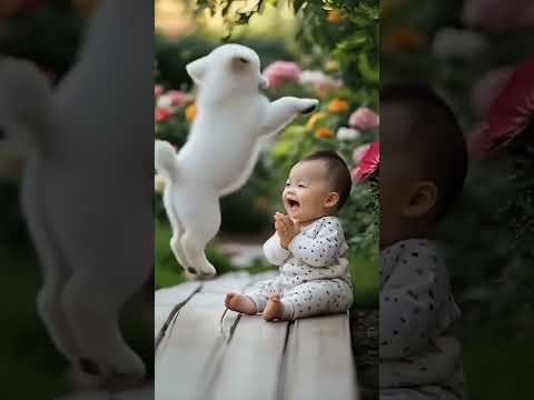 cute baby Happy with dogs friend ship