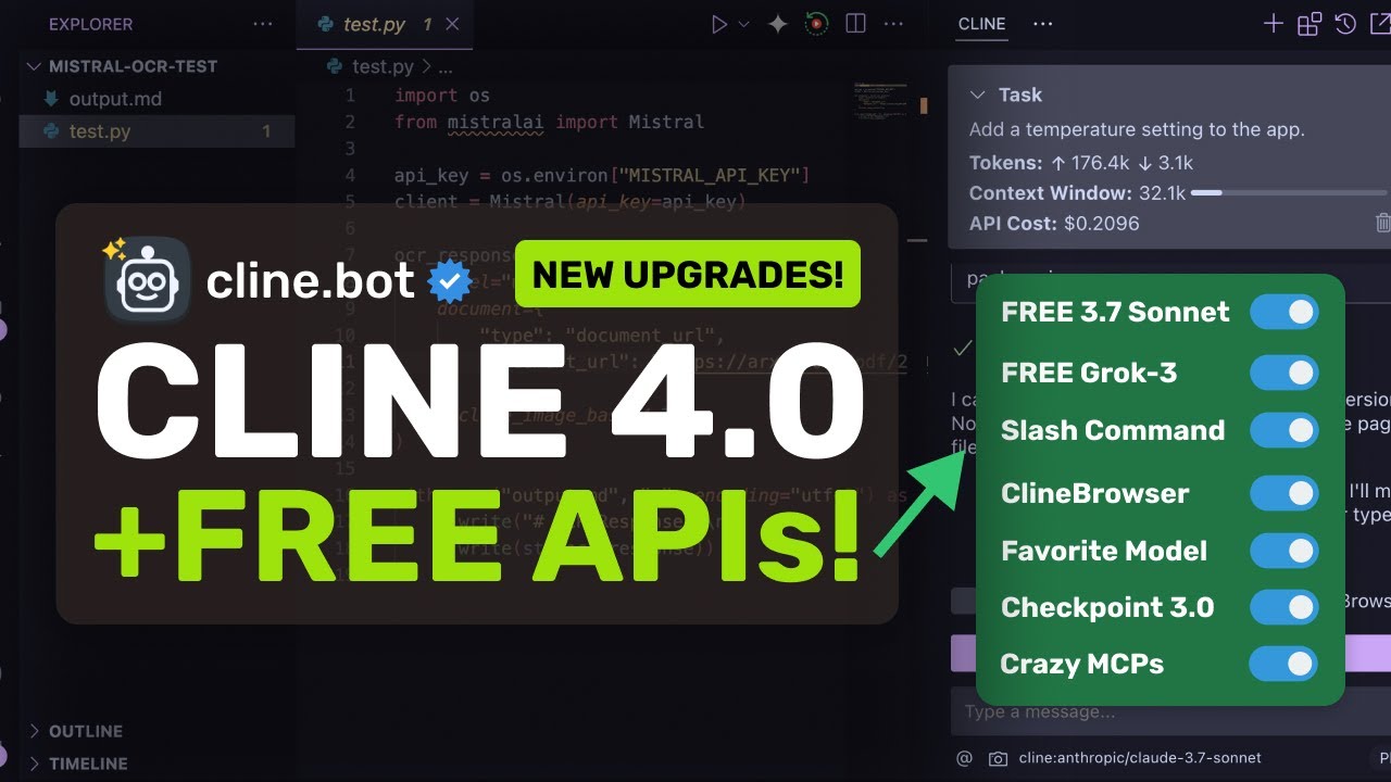 Cline (Upgraded) + Free APIs & Crazy MCPs: I MIGHT SWITCH BACK TO CLINE!