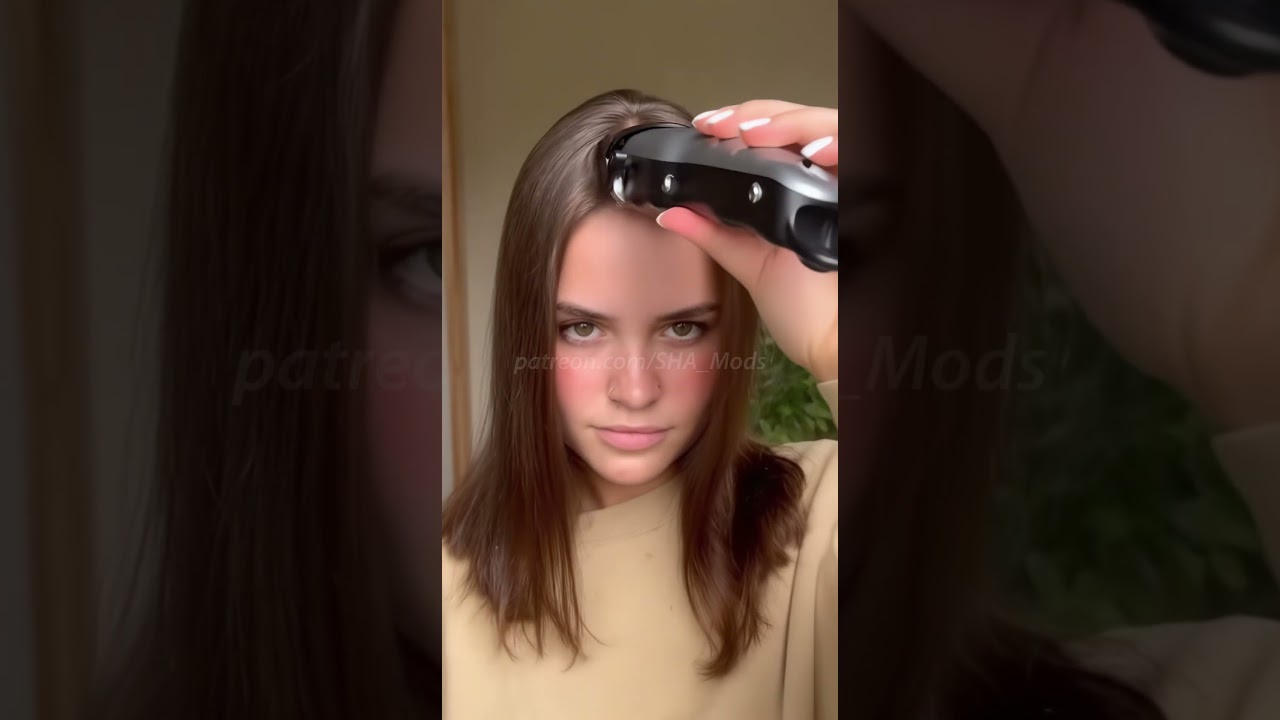#ai Self-Headshave - woman shaves the middle of her head with hair clippers