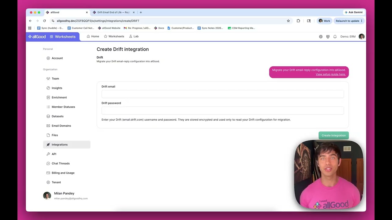 Video walkthrough of migrating from Drift to allGood in minutes
