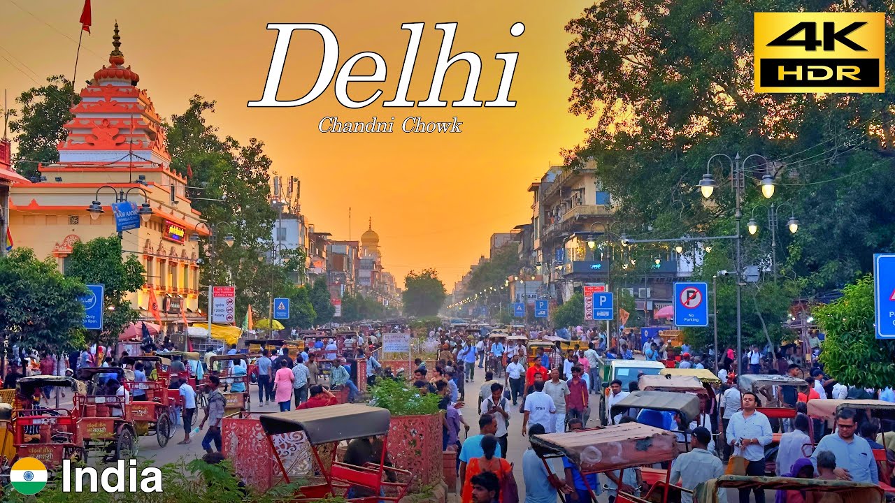 Immersive street-level walking tour through Delhi, India, showcasing authentic urban landscapes, local architecture, and the vibrant atmosphere of the city's neighborhoods