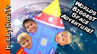 Worlds BIGGEST Outer SPACE SHIP to Moon! Surprises+Astronauts Adventure Science Lab by HobbyKidsTV