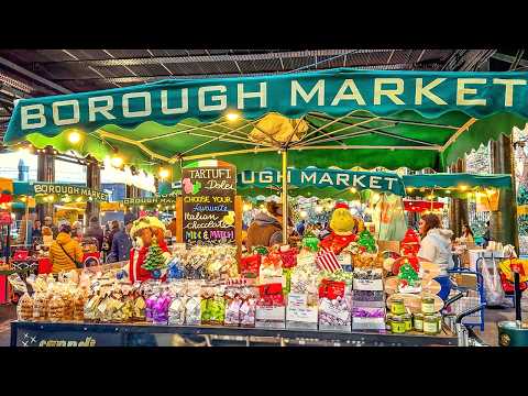 London’s Famous Food Market | Borough Market at Christmas Walk Tour | 4K HDR