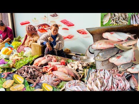 Cambodian routine fresh street food market- In the Phnom Penh City View, Jackfruit, River fish, more