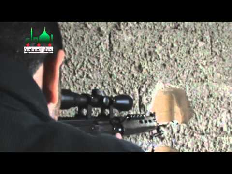 عملية قنص أحد عناصر النظام على مبنى القناصين على اتستراد حمص الدولي من قبل لواء جيش المسلمين في دمشق