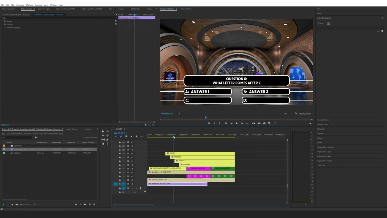 How to edit the Quiz Television Show Game show templates in Premiere Pro