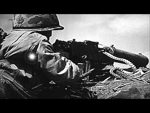 United States Marine Corps use mine detector to clear roads for tanks in Battle o...HD Stock Footage
