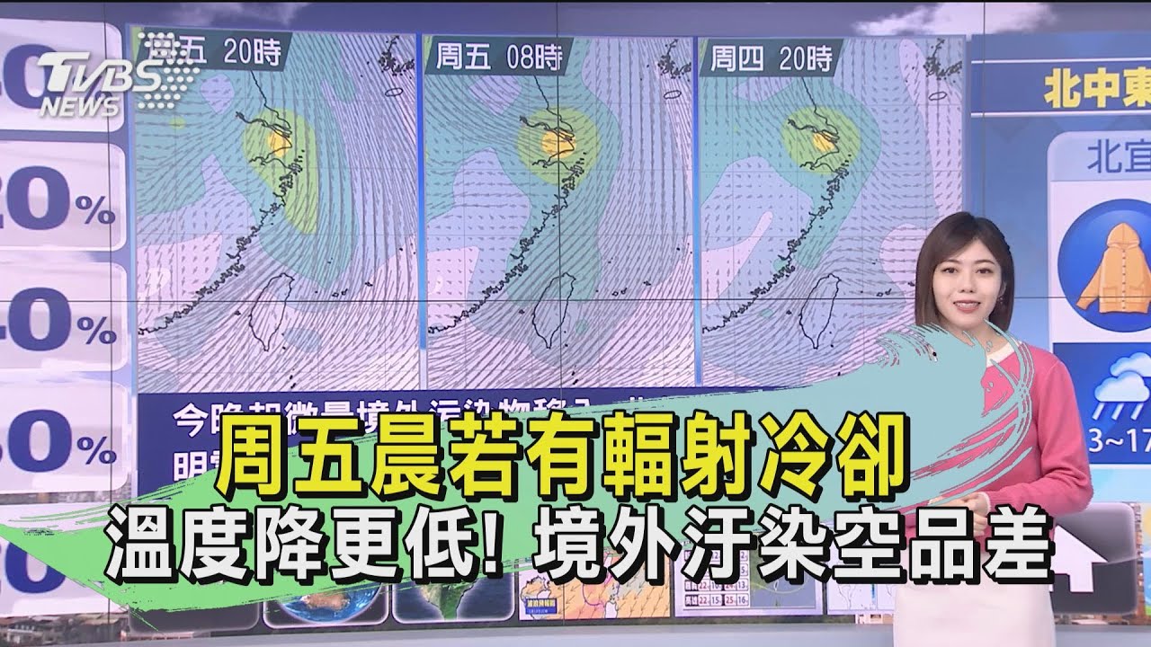 周五晨若有輻射冷卻　溫度降更低！境外汙染空品差