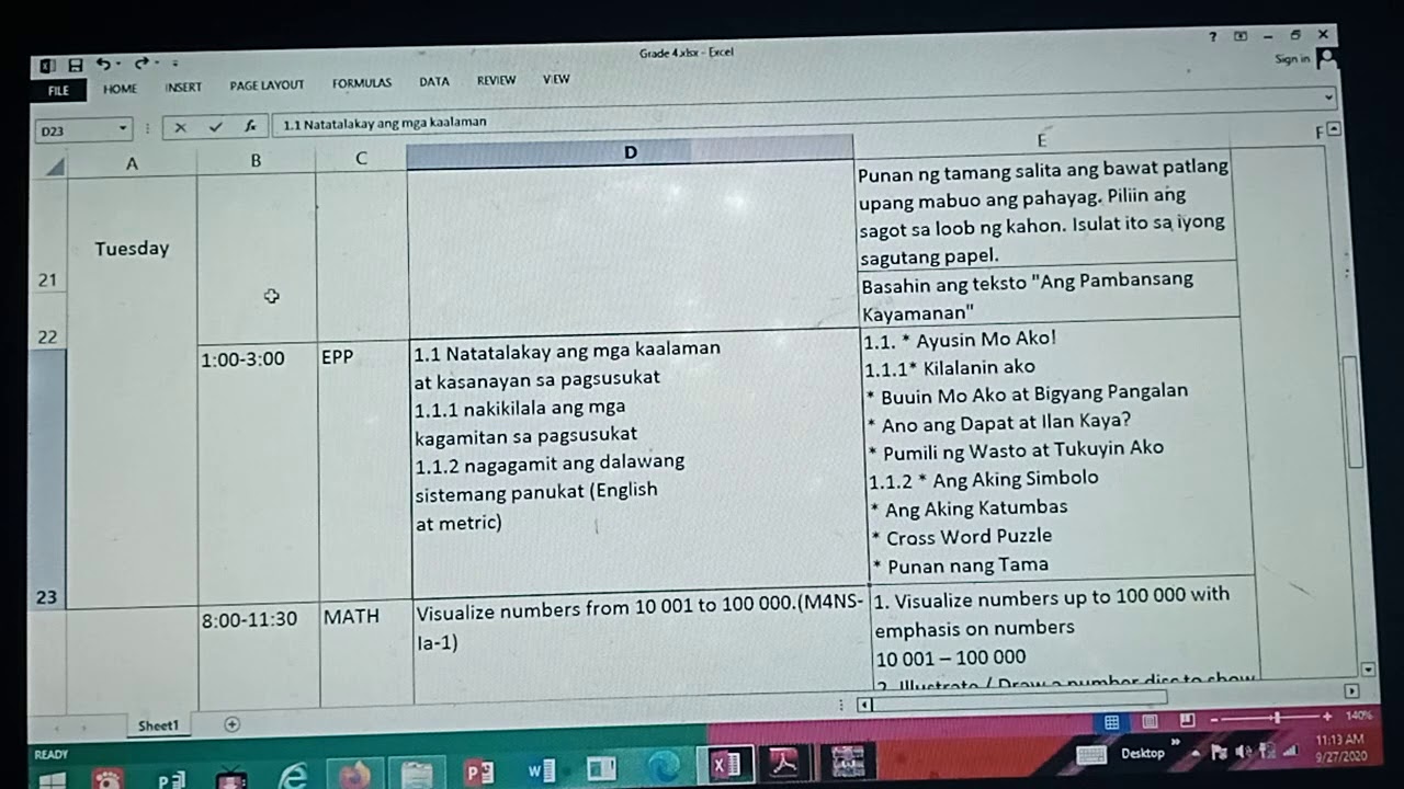 Weekly Home Learning Plan Grade 4