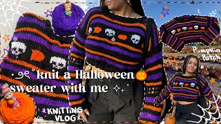 knit with me vlog♡🧶 ⋆౨ৎ˚knit a HALLOWEEN/FALL sweater with me!⟡˖ ࣪ 🍂 🎃