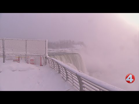 Niagara Falls partially frozen after sub-zero temperatures