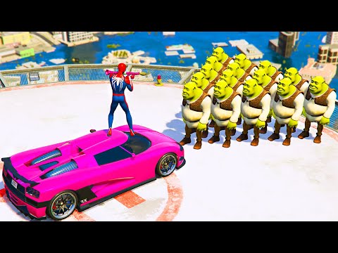 GTA 5 Crazy Ragdolls Red SPIDERMAN VS SHREK (Grand Theft Auto Euphoria Physics Fails Funny Moments)