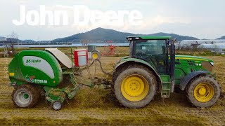 존디어 집초 베일러작업 John deere 6150R 6930 Kuhn Machale Korean Agric…