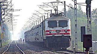 preview picture of video 'Ferocious WAP-5 led LJN-BJU Express thunders with terrific track sounds and continuous honking...!!'