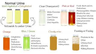 Understanding Urine Color.  Foamy urine, Dark Urine, Red Urine,  Green Urine, Cloudy Urine