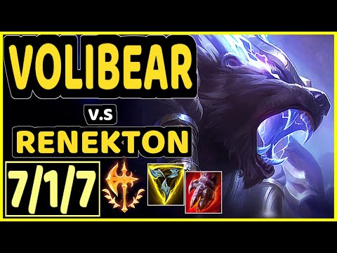 VOLIBEAR vs RENEKTON - QUADRAKILL 7/1/7 KDA TOP CHALLENGER GAMEPLAY - EUW