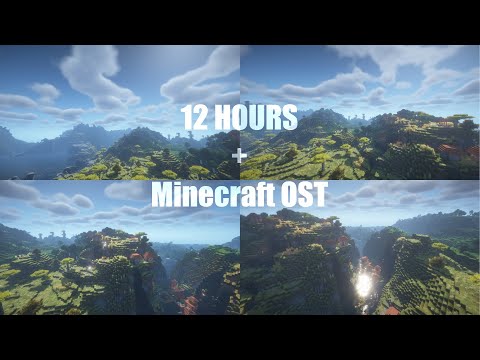 cjlfilm - 12 Hours of Minecraft Scenery: Village, forest, and hills, slowly panning left to right over time.