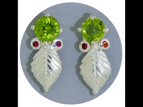 Cercei Argint 925 Peridot Granate Naturale Frunze - Natura si Eleganta