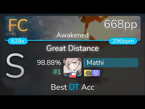 Mathi | ryo (supercell) feat.chelly - Great Distance [Awakened] +HDDT 98.88% {#1 668pp FC} - osu!