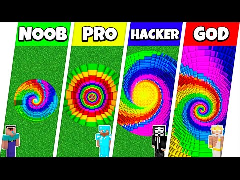 Minecraft Battle: NOOB vs PRO vs HACKER vs GOD: RAINBOW TUNNEL PIT HOUSE BUILD CHALLENGE / Animation