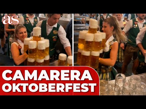 BRUTAL HABILIDAD de esta CAMARERA para llevar 13 JARRAS DE CERVEZA A LA VEZ | OKTOBERFEST