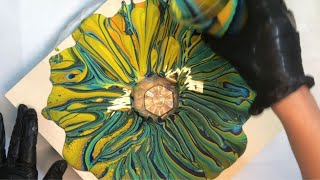 NEW! Pour-and-Turn Acrylic Pour Painting “Flower”🌼~Beginner Pour Painting