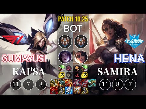 T1 Gumayusi Kai'Sa vs hyF Hena Samira Bot - KR Patch 10.25