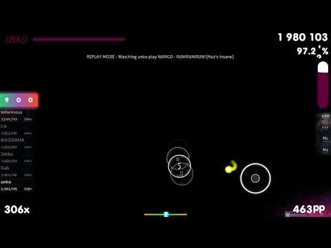unko | NAMCO - RUN!RUN!RUN! [Noz's Insane] 1st +HDDTHR FC 97.13% {#1 500pp FC} - osu!