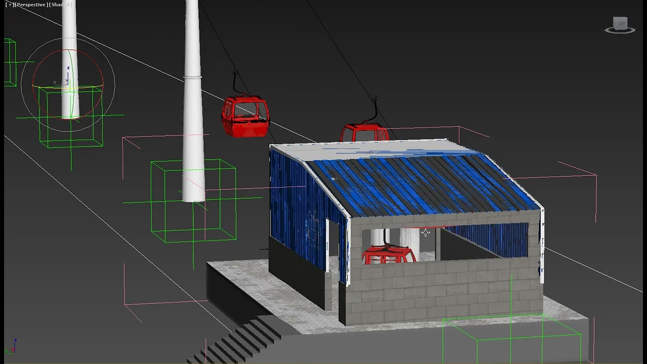 Telecabin Ski Lift Cableway- Animated and Rigged 3D Model