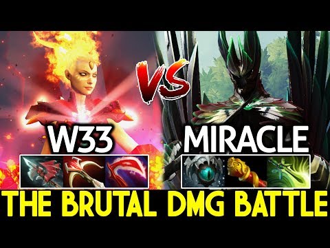 MIRACLE Terrorblade VS W33 Lina Rampage The Brutal Damage Battle 7.22 Dota 2