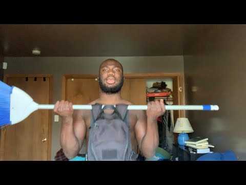 How to use a broomstick and backpack for bicep curls (Home Workout)