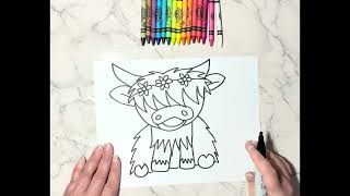Cute and Easy Highland Cow Step by Step Directed Drawing