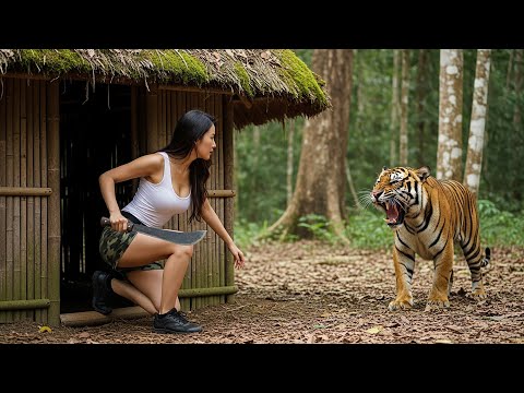 7 Days Survival Alone: Building a Warm Wooden Shelter While Tigers Lurk Nearby