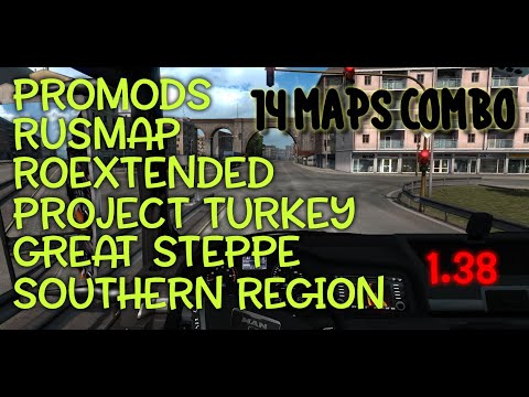 14 Maps Combo with Promods 2.50, Rusmap, ROEX, South Region * ETS2 1.38