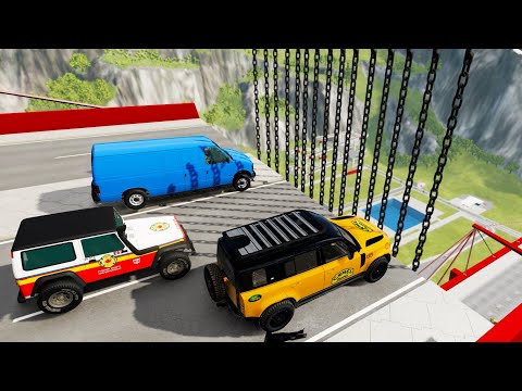 Open Bridge Jump With Vertical Giant Chain (Crazy Crashes) - BeamNG drive Chain Vs Cars Crashes