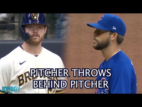 Cubs Pitcher throws behind Brewers Pitcher, a breakdown