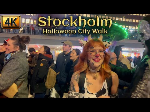 Sweden: Stockholm Central at Halloween | Evening City Walk (4K)