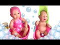 Baby Doll Bath Time With Slime Pink And Green Slime Fun Shower With Baby Dolls