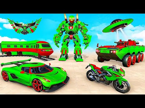Flying Hawk Robot Car Game: Robot Eagle Hero Saving City | Android iOS Gameplay